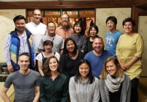 Photo of NYC and SF Reiki Center Students at the Monday night Reiki Circle of Hyakuten Inamoto Sensei in Kyoto Japan, May 2019