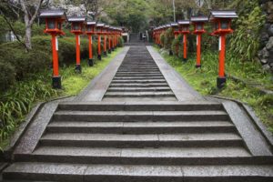 Photo of the steps leading up the side of Mount Kurama, near the approach to the main temple